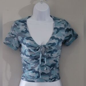Colsie Blue Tie-Front Crop Blouse